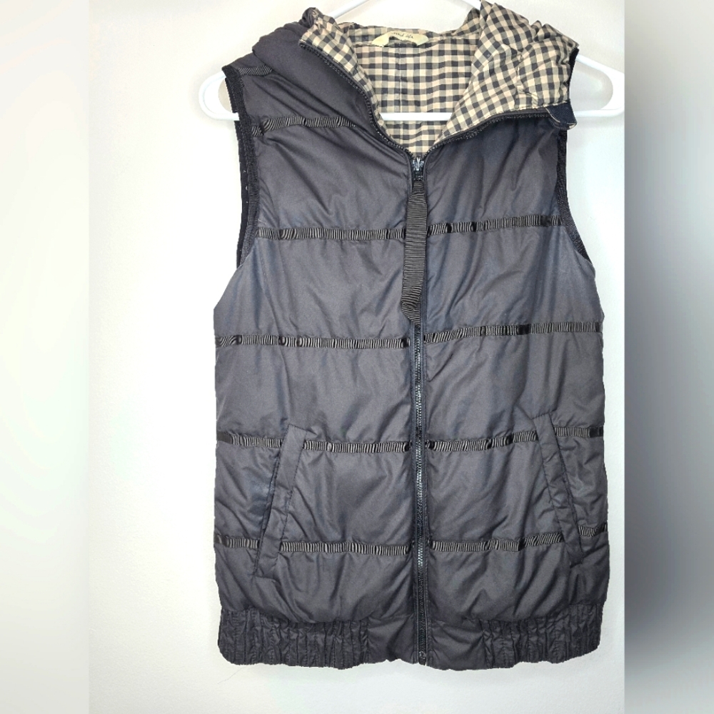 LULULEMON Chilly Chill Puffy Down Vest Black Mojave Beige Gingham Check Size 6
